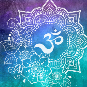 Visuel de l'immersion mantras. Symbole Om sur fond signature aux couleurs de Eva Marquis Yoga.